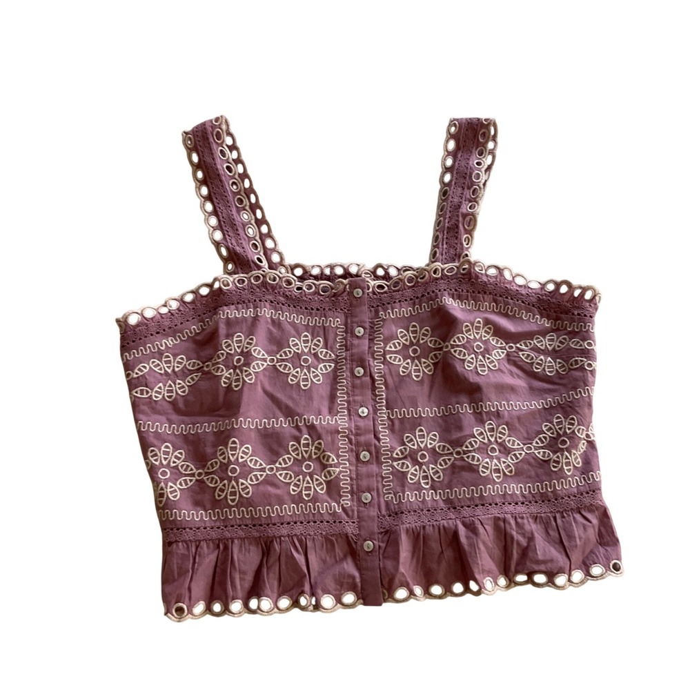 American Eagle Camisole‎ Women Large Pink Embroidered Eyelet Button Front Top